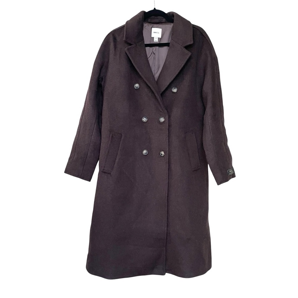 RW&CO. Wool Oversized Double-Breasted Long Winter Trench Coat Dark Brown L